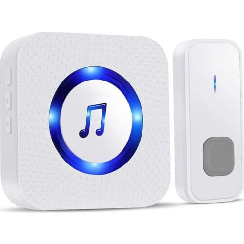 Wireless Smart Doorbell Set IP55 Waterproof Doorbell Electric Door Chime Kit with 55 Chimes&Blue Lights for Home