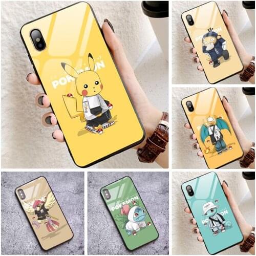 Pokemon Pikachu Psyduck tempered glass phone case for iPhone 11 12 Pro Max mini 6 6s 7 8 plus XR X XS MAX SE shockproof shell