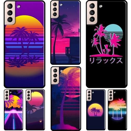 80s Retrowave Neon Palms Tree Case For Samsung Galaxy S21 Ultra Note 20 Note 10 S8 S9 S10 Plus S20 FE Phone Back Cover