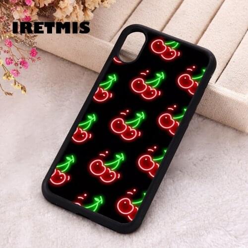 Iretmis 5 5S SE Phone Cover Cases for iPhone 6 6S 7 8 Plus X Xs Max XR 11 12 MINI Pro Rubber Silicone Black Cherries Pattern