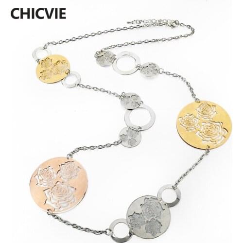 CHICVIE Gold Color Necklaces Amp Pendants For Women Long Heart Statement Necklaces Ethnic Jewelry Vintage Accessories SNE150012