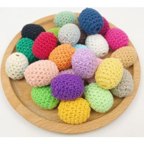 Baby Teether 5pcs Mix Color Crochet Wooden Beads Knitted Bead DIY Teething Crochet Nursing Toy Pacifier Chains Accessories