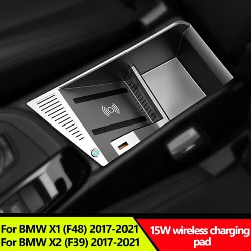 For BMW X1 F48 X2 F39 modified accessories mobile phone 15W wireless fast charger central control cigarette lighter installation