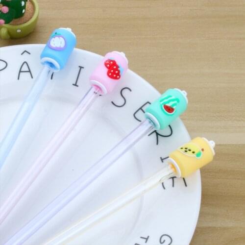 40PCS Cartoon Creative Fruit Can Gel Pens Transparent Pen Stick Fashion Black Water Pen Student Stationery Office Accessories