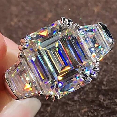 18K White Gold Women Wedding Party Engagement Ring 1 2 3 4 5 Carat Emerald Princess Square Moissanite Diamond Ring Trapezoid
