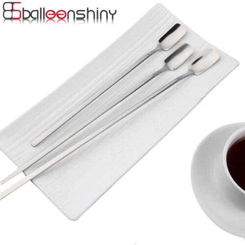 BalleenShiny Long Handle Coffee Spoon Stainless Steel Dessert Coffee Ice Cream Spoons Cold Drink Spoon Fruit Juice Ice Scoop