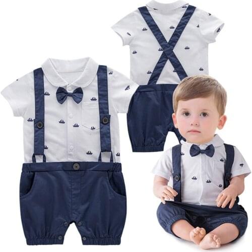 Kids' Romper For Newborns Baby Boy Romper Infant Baby Boy Short Sleeve Gentleman Cartoon Print Romper Solid Print Jumpsuit