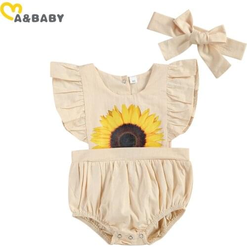 Ma&Baby 0-24M Summer Baby Girl Rompers Sunflower Newborn Infant Baby Jumpsuit Romper Ruffles Sunsuit Overalls Clothes