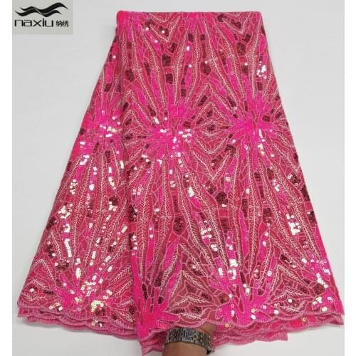 Madison African Lace Fabric 2021 French Tulle Lace Fabric Embroidery Nigerian Sequins Lace Fabrics For Wedding Dress