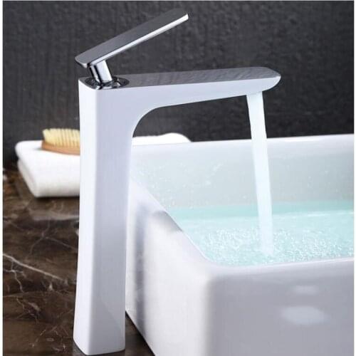 Copper white and chrome brass faucet bathroom faucets single handle cold and hot water tap mixer high basin faucet