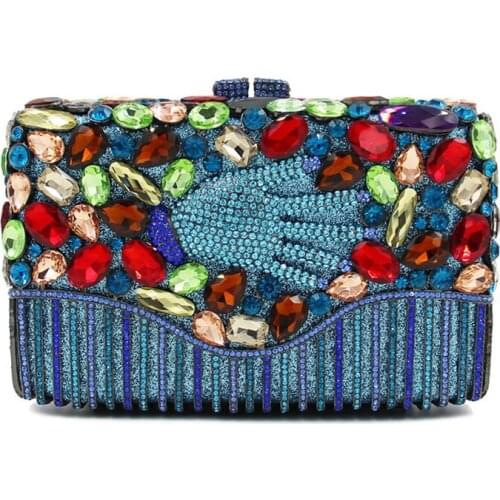 Fashion Green/Red Rhinestone Ladies Evening Party Clutch Bag Luxury Blue Crystal Diamond Women Dinner Banquet Clutches Handbags