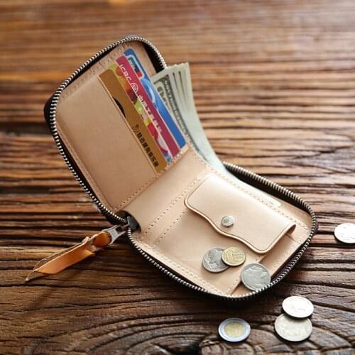2021 100% Genuine Leather Wallet For Men Male Vintage Handmade Short Bifold Zipper Purse With Card Holder Coin Pocket Money Bag