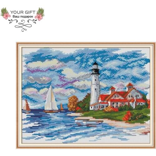 Joy Sunday FA030 The Seaside Lighthouse 14CT 11CT Counted and Stamped The Seaside Lighthouse Needlework Cross Stitch Kits