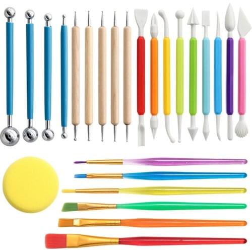 25Pcs Polymer Clay Tools Set Colorful Handle Modeling Sculpting Pottery Carving Ceramic Dotting Pen Ball Stylus Brush