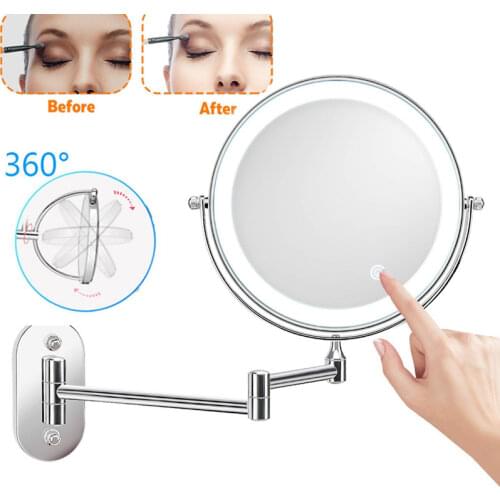 Wall Mounted Bathroom Mirror Led Makeup Mirror 10X Magnification Adjustable Wall Mirror Touch Dimming Double Sided Mirror