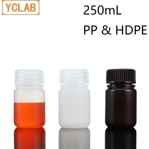 YCLAB 250mL Reagent Bottle PP & HDPE Plastic Low-High Temperature Acid-Base Resistance Milky White Translucent Brown Labware