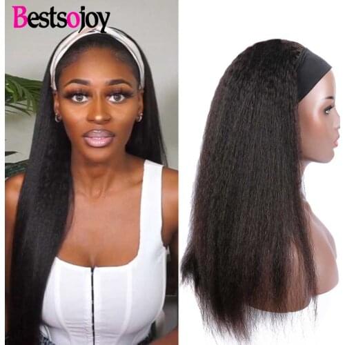 Headband Wig For Black Women Kinky Straight Wig In Human Hair Brazilian Hair Wigs Cheap Glueless Wig With Elastic Band Remy