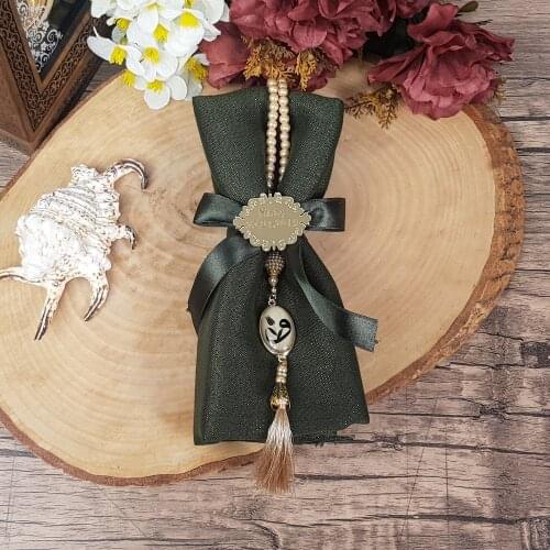 Gift Wrap, Luxury Pearl Rosary, Custom Plexiglass, Ribbon Decorated Set - Green Set FREE SHİPPİNG