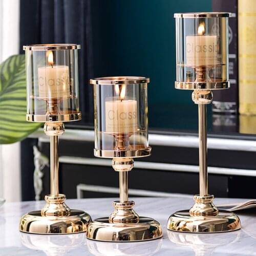 Crystal Glass Candlestick Home Decor Candle Holder Wedding Decoration Creative Nordic Romantic Retro Metal Table Candlestick
