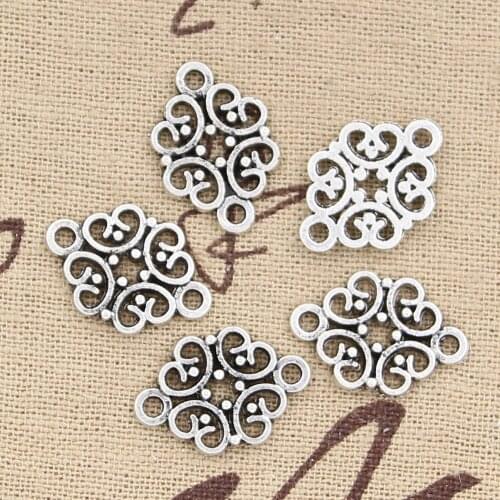 30pcs Charms Flower Link Connector 20x13mm Antique Bronze Silver Color Pendants DIYCrafts Making Findings Tibetan Jewelry