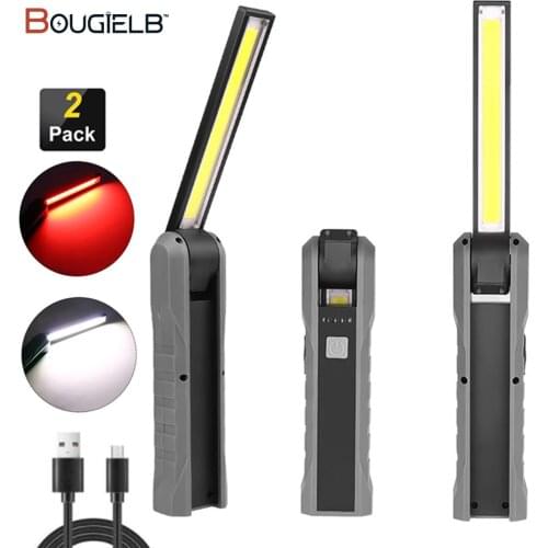 Portable LED COB Work Light USB Rechargeable Flashlight Magnetic Hook Lanterna Torch Flexible Inspection Hand Lamp For Outdoor