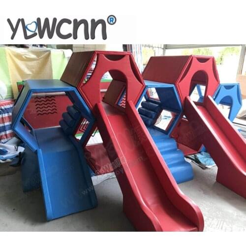 Environmental PU software 7 cabinets sponge bee play double slide kids soft toy plant children playground set YLW-INA171040