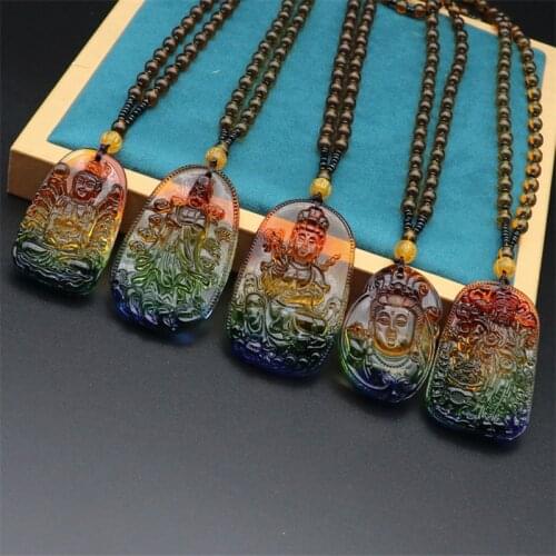 Multicolour Crystal Beads Money Amulet White Tara Buddha Crystal Pendant Buddha Necklace Amulet