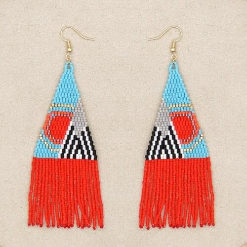 Miyuki Rice Beads Woven Geometric Earrings Bohemian Tassel Ear Jewelry Drop Earrings Vintage Earrings Ethnic Tribal Antique