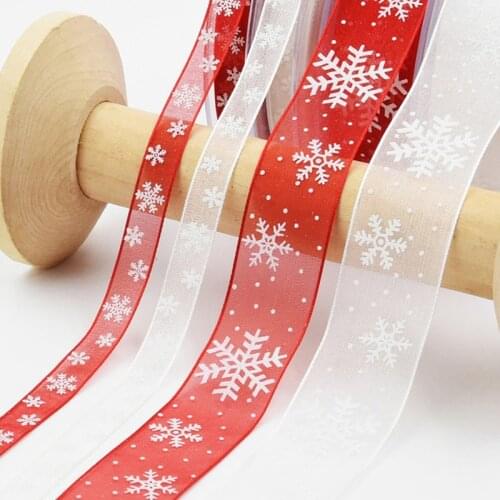 DIY Christmas Decoration Transparent Snowflake Ribbon Tape Ornament 1 / 2.5cm Wide Red Fashion Mesh Lace Glue Fabric Decal