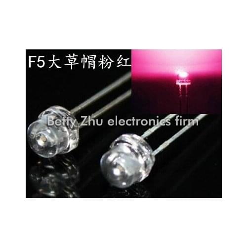 100PCS/LOT 5MM straw hat highlighted F5 transparent shell pink straw hat LED light-emitting diodes water clear
