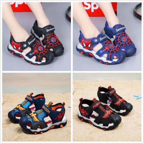 Summer Kid Shoes Brand Closed Toe Baby Boy Cartoon Spiderman Sandals Orthopedic Sport Pu Leather Girls Soft Toddler Beach Sandal