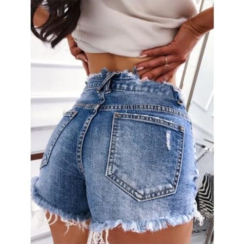 Sexy Tight Ripped Denim Hot Women Shorts Wide Leg Mid Waist Vintage High Waist Shorts Female Summer Casual Women Hot Shorts