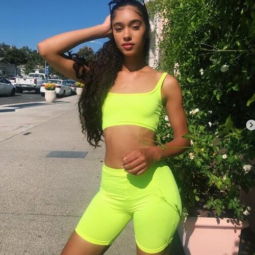 Women Summer Casual bikers Shorts Stretch Basic Short Solid Fluorescent green Shorts for women female pantalones sweatpants