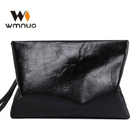 Wmnuo 2020 New Hand Bag Men Envelope Bag Fashion Pleated Genuine Leather Cow Embossing Clutch Mens Business Bag High Quality
