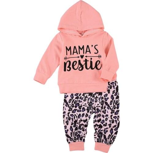 Baby Hooded Sweater + Trousers, Leopard Pattern Mamas Bestie Print Elastic Waist Spring Clothing