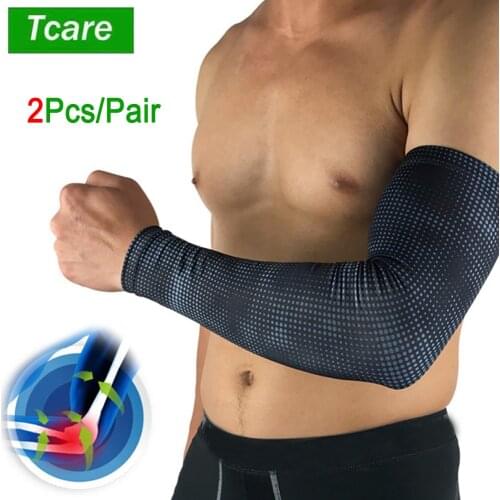 Tcare 1Pair Sports Compression Arm Cooling Sun Protection Compression Arm Sleeves for Baseball Basketball Golf Tennis Running
