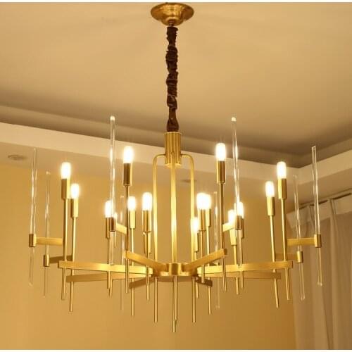 All copper glass chandelier post modern Nordic minimalist living room dining room lamp simple bedroom American all copper