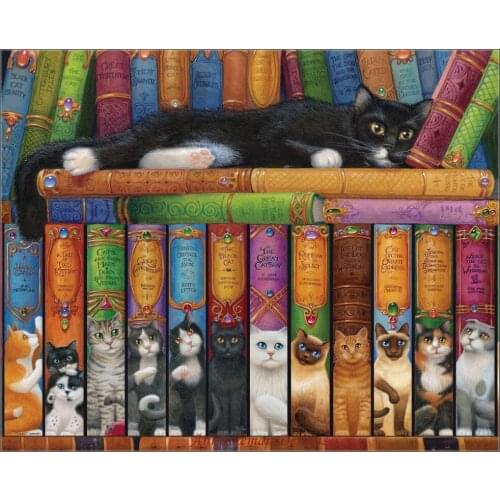 Embroidery Counted Cross Stitch Kits Needlework - Crafts 14 ct DMC Color DIY Arts Handmade Decor - Cat Bookshelf