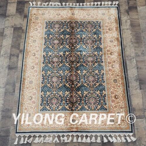 Yilong 3.5'x5.2' Blue Handmade Oriental Carpet Silk Antique Persian Rug (CQG01A3.5x5.2)