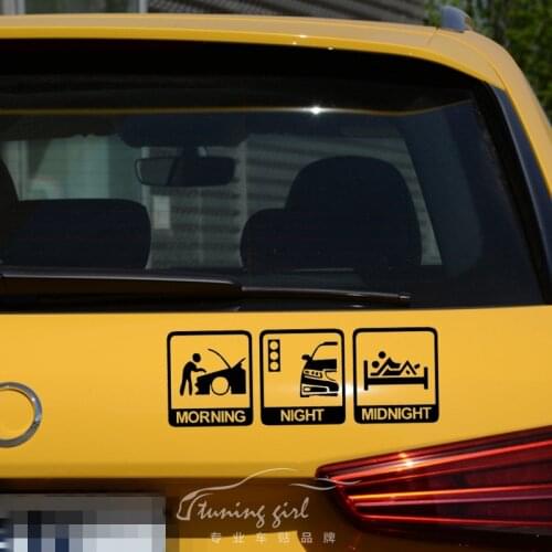 25CM*9CM Funny Interesting Car Stickers Creative Decals For Windshield Morning Night Midnight Auto Tuning Styling Vinyls D15