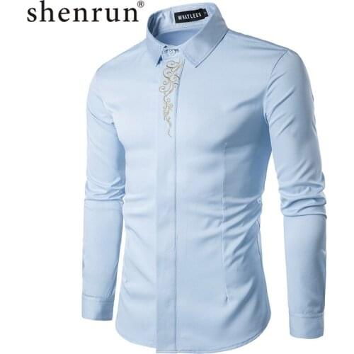 Shenrun Men Fashion Shirts Long Sleeve Classic Embroidery Business Party Casual Formal Shirt Cotton 6 Colors Banquet Euro Size