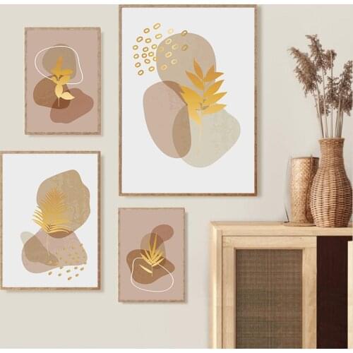 Gold Botanical Leaf Posters Canvas Painting Foliage Geometric Background Print Pictures Wall Art Modern For Living Room Decor