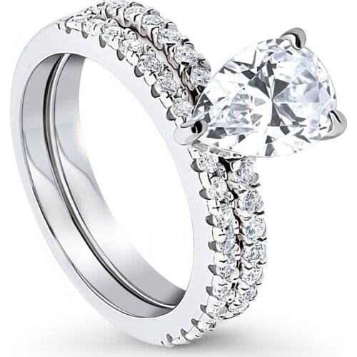 2020 Trendy Silver Color Rings for Women Water Drop Cubic Zircon Ring Wedding Band Engagement Ring Set Christmas Gifts bague