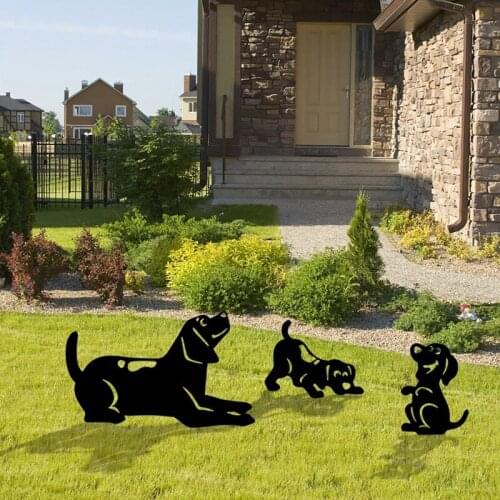 3 PCS Art Outdoor Decor Acrylic Black Hollow Dog Figure Ground for Yard Insert Decor Silhouette Garden Stake Lawn Decor
