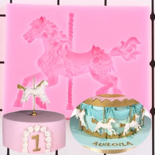 3D Carousel Horse Silicone Candle Mold Cupcake Topper Fondant Cake Decorating Tools Clay Soap Molds Candy Clay Chocolate Moulds
