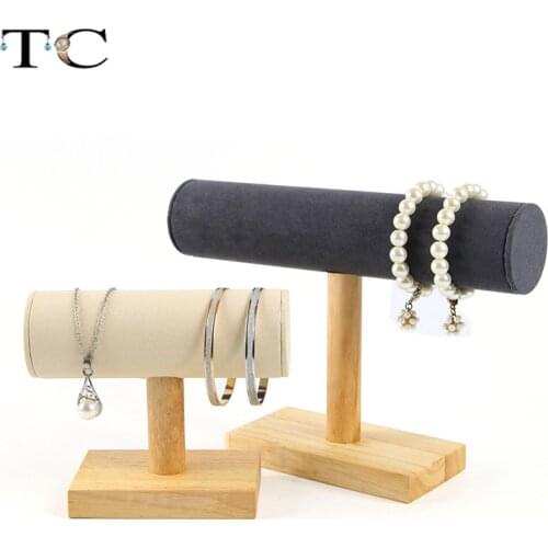 Bamboo Jewelry Display Bracelet Storage Display Bangle Display Stand Vintage Velvet T-Bar Watch Jewelry Organizer