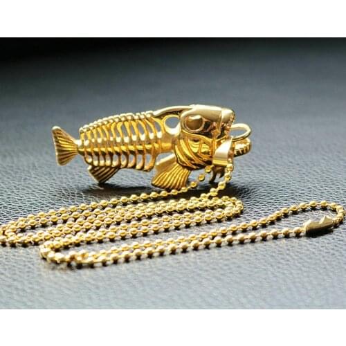 High Quality Stainless Steel Fish Bone Pendant Necklace Mens And Womens Gold Necklace Jewelry Gift