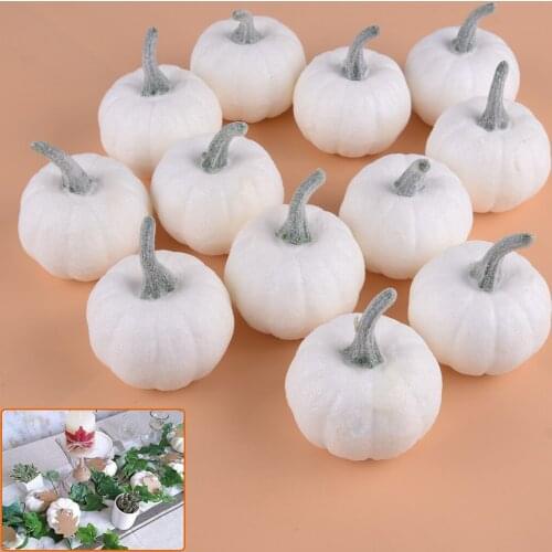 DIY 12pcs White Foam Artificial Simulation Pumpkin Ornament Decor For Halloween Party Thanksgiving Home