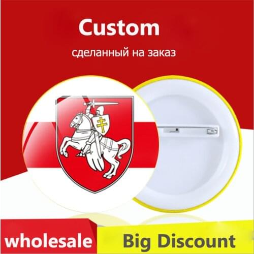 FIMAODZ Republic Of Belarus Brooch Pins White Knight 32mm Glass Round Custom Logo Photo Brooches Badge For Friend Gift