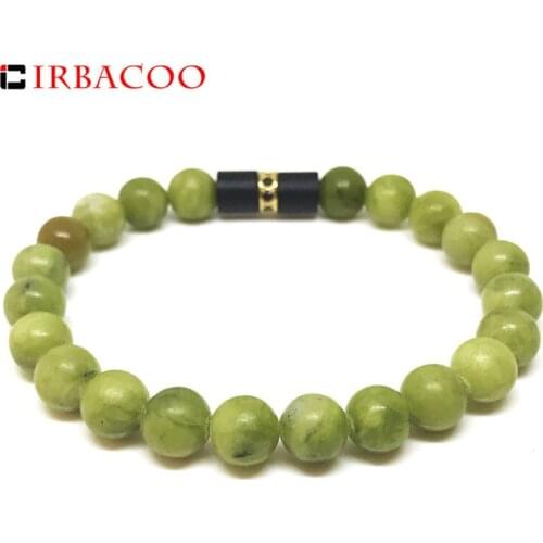 IRBACOO 2020 NewTrendy Men Bracelet Matte Green Beads Spacers Cubic Zirconia Charm Beaded Bracelet For Men Jewelry